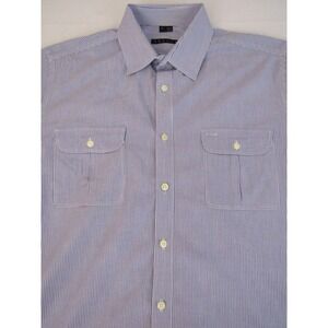 Theory Mens Size L Blue Stripe Shirt Double Pockets